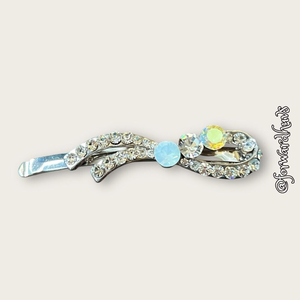 Rhinestone & Aurora Borealis AB Hairpin Barrette Made in Paris